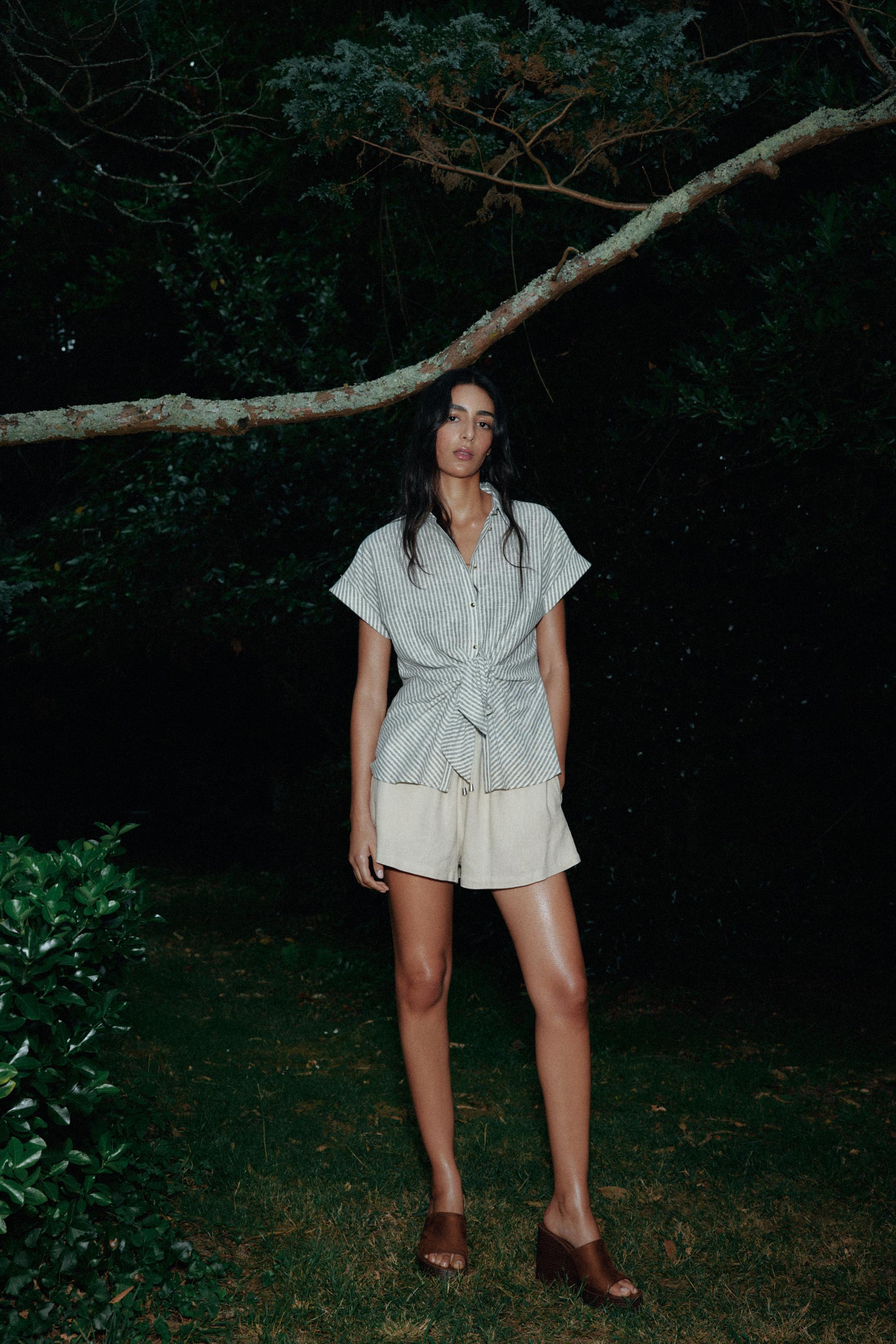 KNOTTED STRIPED LINEN SHIRT